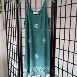 Raya Sun Teal Midi Dress with White Floral Accents